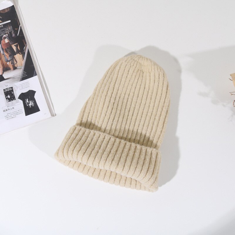 Mltbb Wol Winter Hoeden Voor Vrouwen Solid Candy Kleur Breien Mutsen Hoed Vrouwelijke Zachte Kpop Stijl Skullcap Meisjes Bonnet gorro: beige