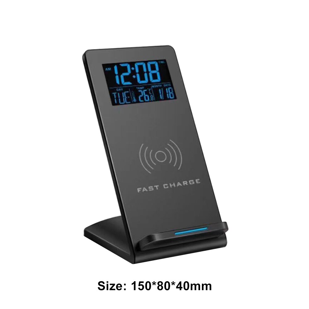 Electric Alarm Clock with Wireless Charging Stand Desktop Phone Holder Charger for Samsung iPhone Temperature LCD Digital Clock