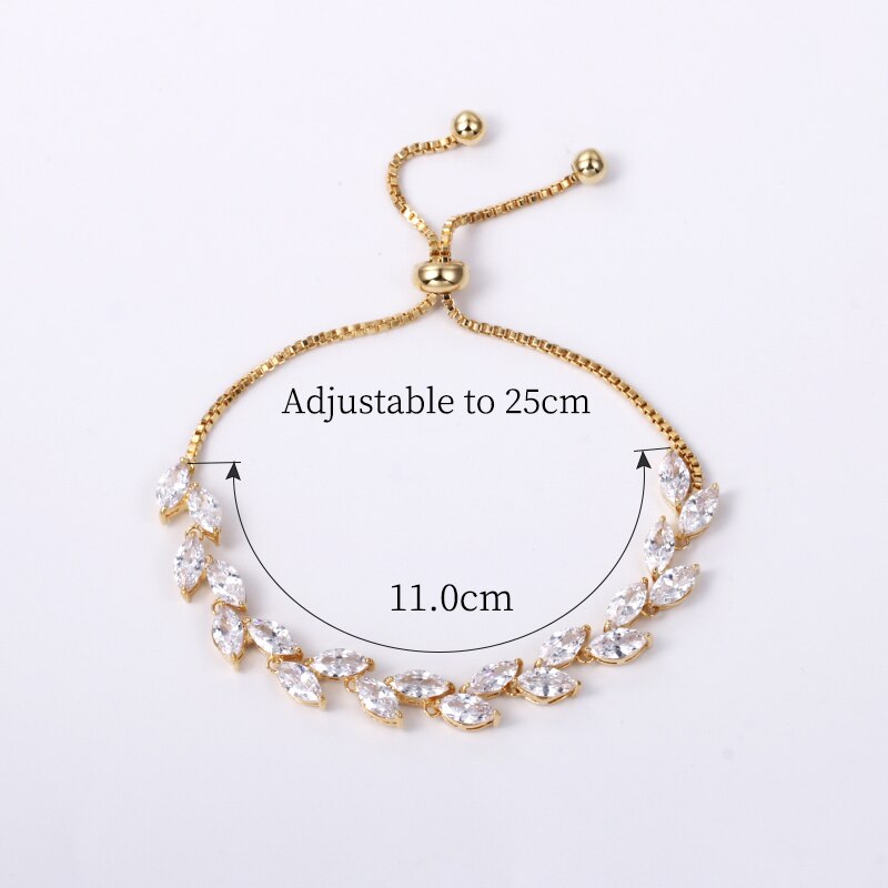 Rose Gold Color Plated Marquise Leaf Cubic Zirconia Adjustable Bracelets for Women or Bridal