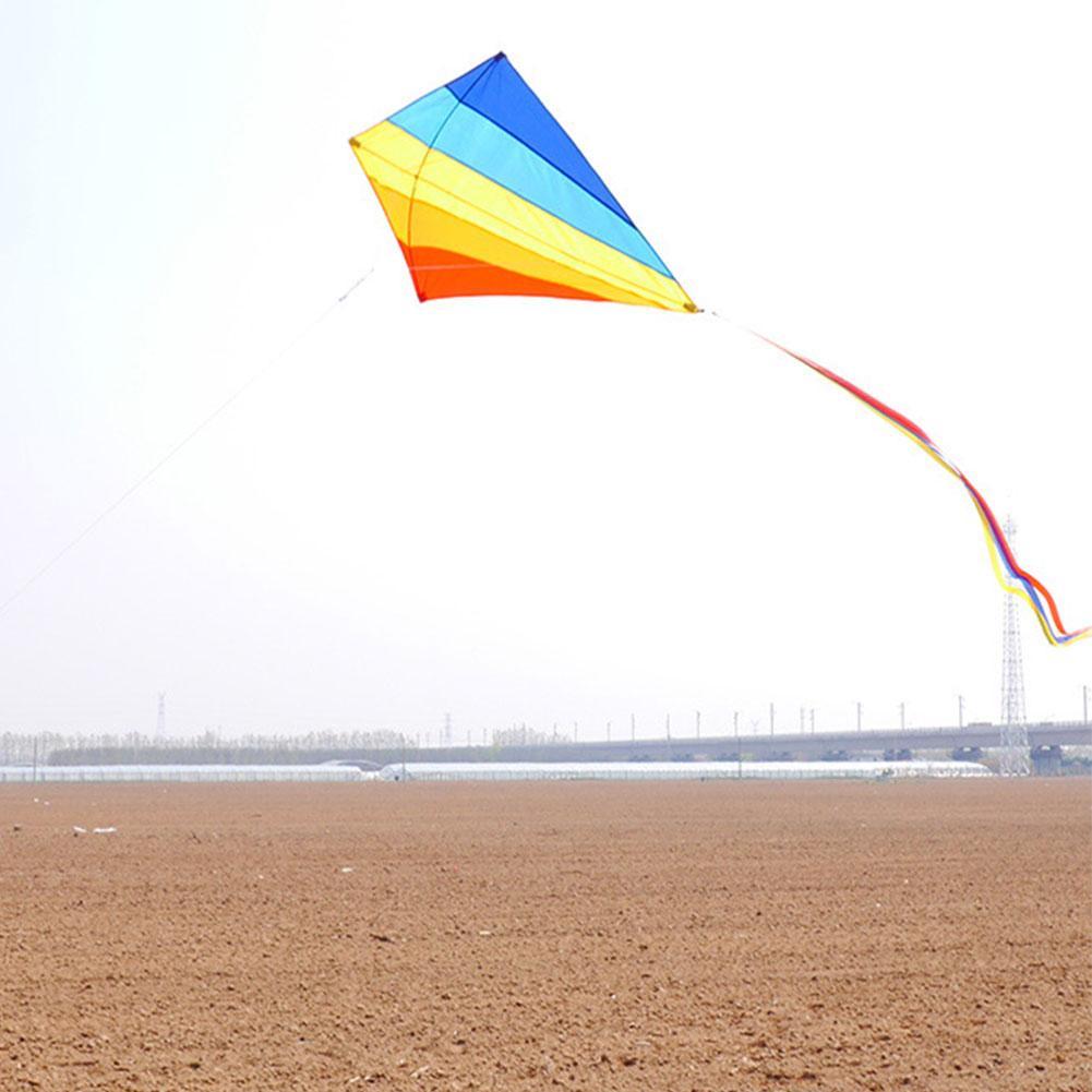 Colorful Rainbow Kite Long Tail Polyester Outdoor Kites Flying Toys For Children Kids Surf Kite With Control Bar And 30m Line