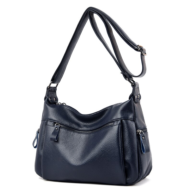 Koreaanse Leisure Een Schouder Messenger Bag Voor Vrouwen Zachte Lederen Tas Voor Middelbare Leeftijd En Oude Vrouwen: Navy Blue