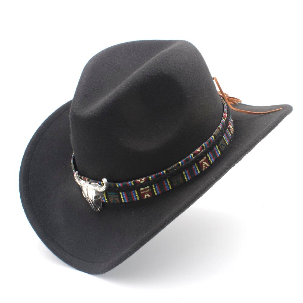 Vrouwen Wol Hollow Western Cowboy Hoed Roll-Up Wide Brim Lady Cowgirl Jazz Paardensport Sombrero Cap Met Kwastje Tauren lint