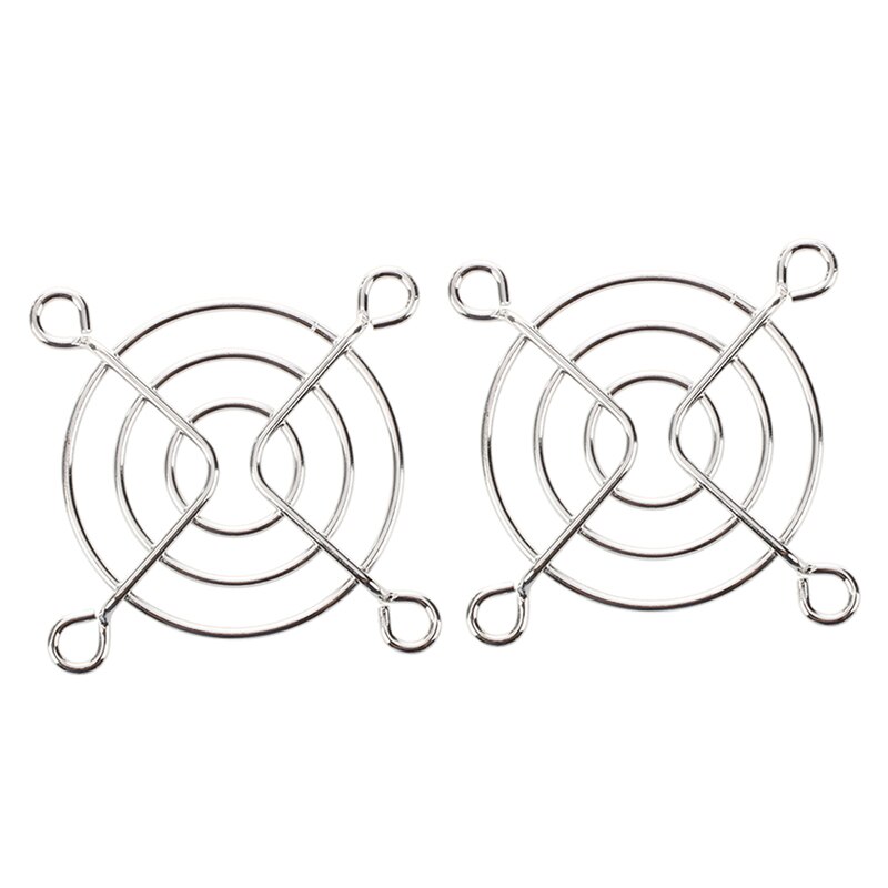 2 Stuks Silver Tone Metal Grill Protector 50Mm Cpu Fan Finger Guards