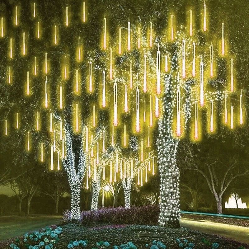 Garten-Lichterkette, 8 Röhren, Weihnachtsdekoration, Feen-Straßenlaterne, LED-Außengirlande, Beleuchtung, Meteorschauer, Lichter, uns/EU-Stecker