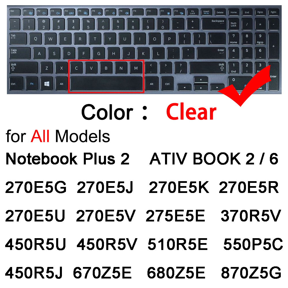 Keyboard Cover Voor Samsung Notebook Plus 2 Ativ Boek 6 270E5G 270E5J 270E5K 270E5R 270E5U 270E5V Laptop Protector Huid Film 15: Clear
