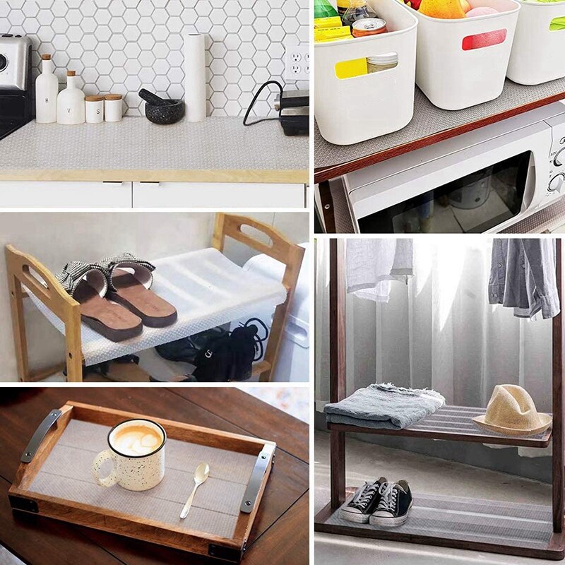 4 Rolls Shelf Liners for Kitchen, Cabinet Cupboard, Non-Slip Drawer Liners for Refrigerator, Desk, Shoe Placemats