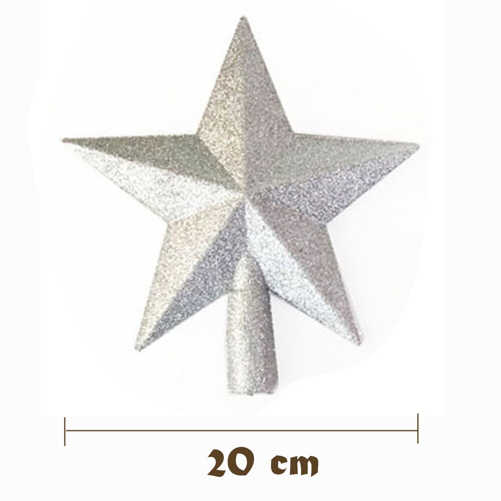 Decoración superior de estrella de cinco puntas para árbol de Navidad, suministros de de año , decoraciones para el hogar, 15/20Cm: 20CM Silver