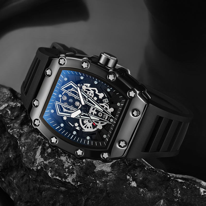 Relojes deportivos con esfera de esqueleto para hombre, estilo a la , superior, correa de Gel de sílice de lujo, reloj de cuarzo resistente al agua, Montre Homme