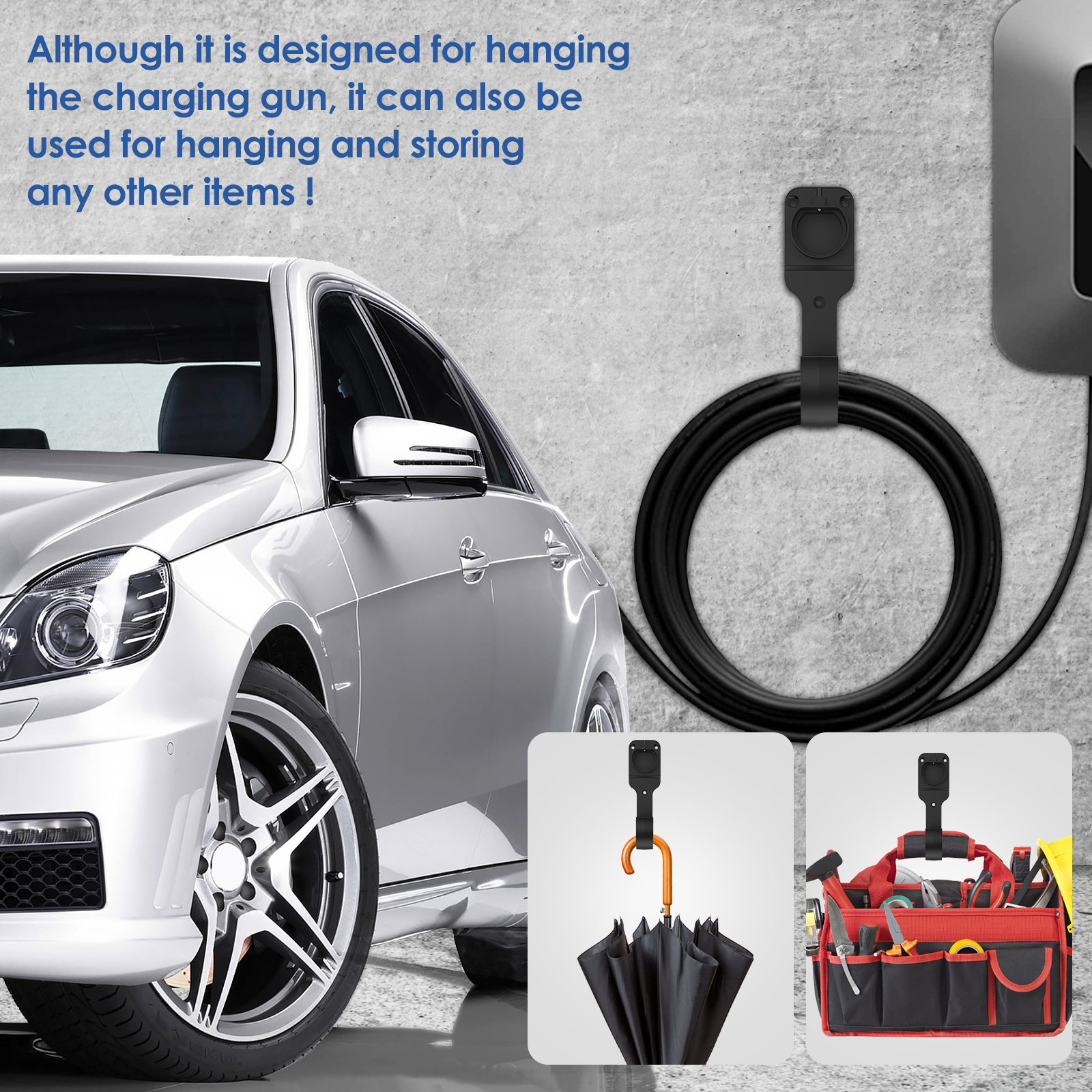 Halterung für Elektroauto-Ladekabel mit Haken, Typ 2, Ladekabel, Ladestecker, zusätzliche Schutzhalterung, robust und langlebig