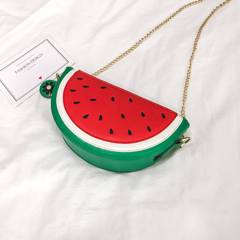 Damenhandtasche aus pu-leder, niedliche umhängetasche mit fruchtmotiv und kette, orangefarbene wassermelonen-tasche: Rot