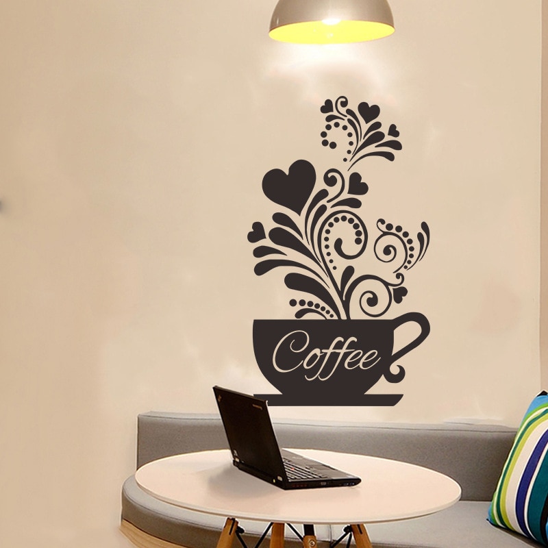 Flower Vine Wall Coffee Cup Sticker For Cafe Restaurant Decoration Decals Kitchen Hand Carved Stickers