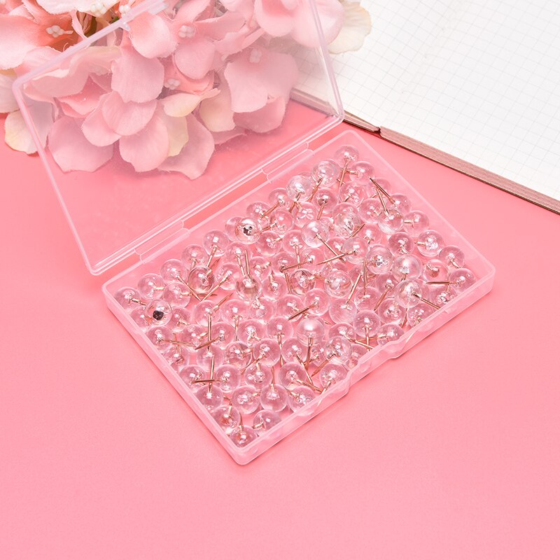 100Pcs Innovatieve Transparant Rose Gold Tack I-Vormige Punaise Kurk Pin Decoratieve Pushpins Board Ronde Bal Tekening Muur studs