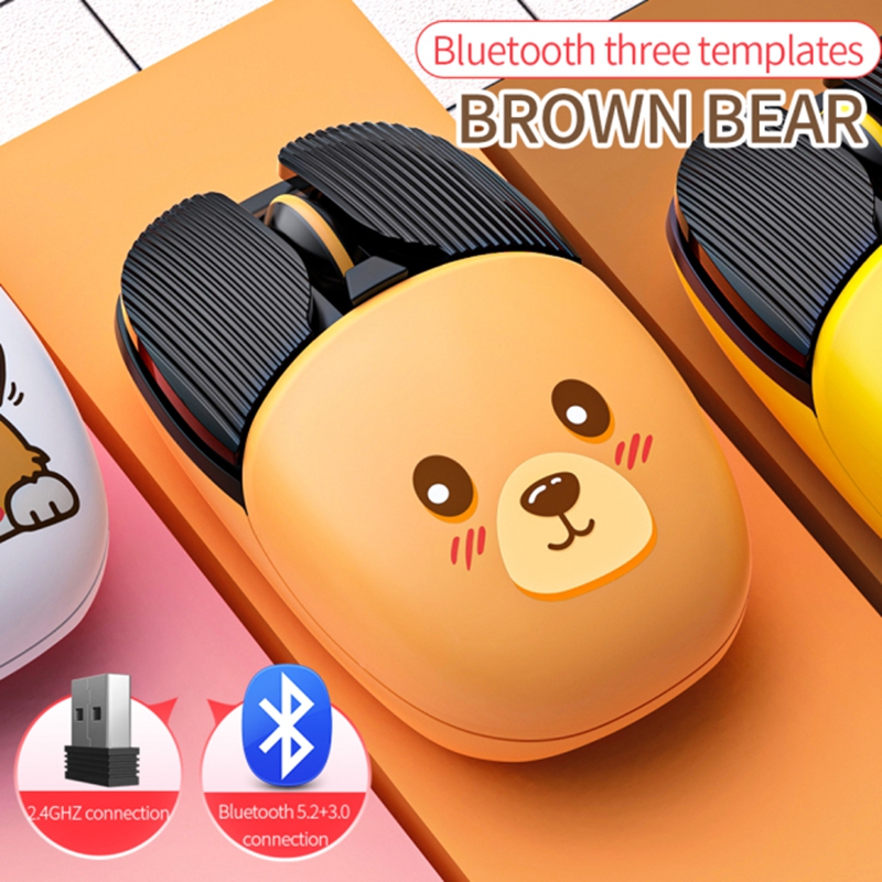 Wireless Bluetooth Mouse Cute Mouse Dual Mode Rechargeable Type-C Silent 2.4G USB Gaming Mute Mice for Laptop PC Girl: brown bear