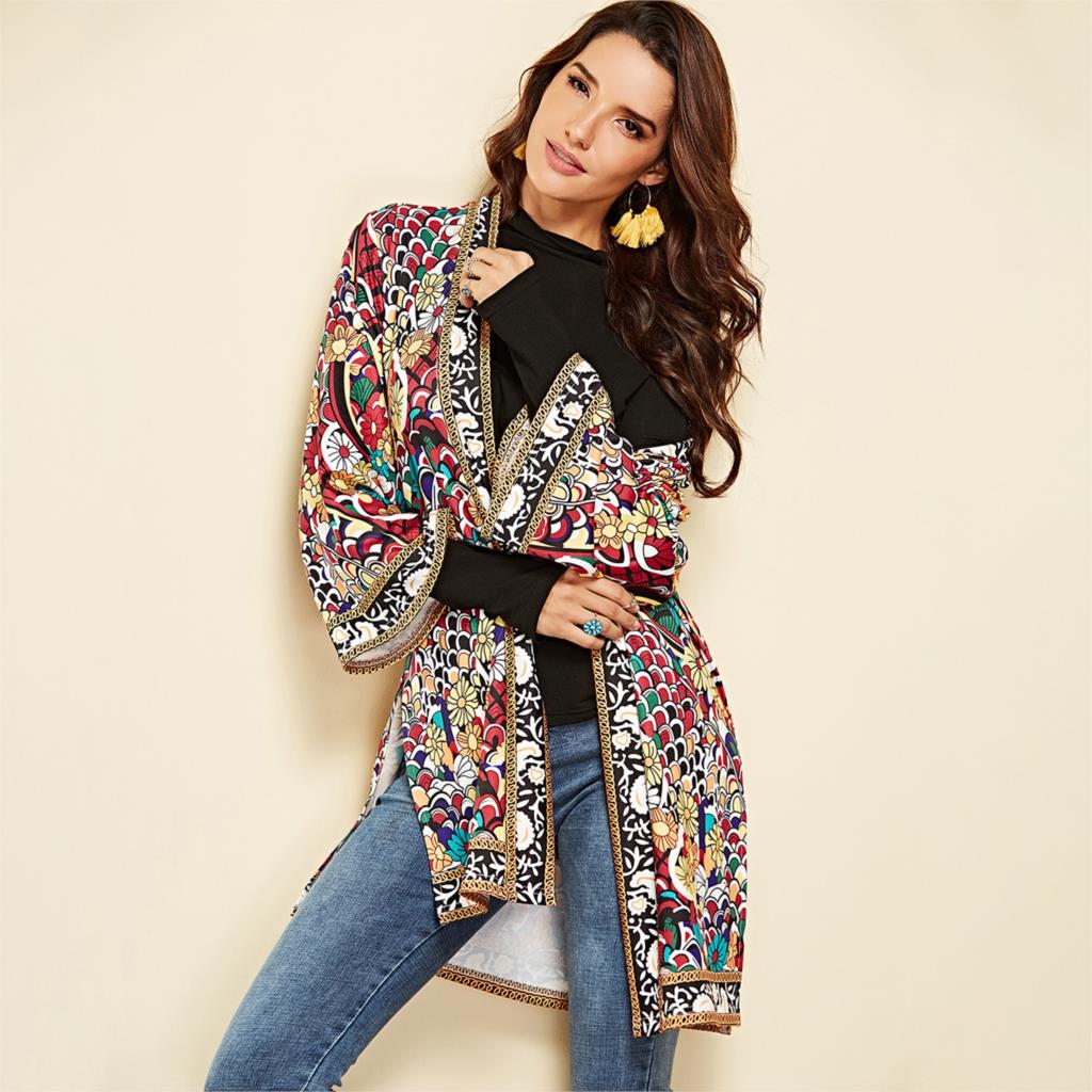 De etnia Floral chaqueta mujeres Otoño de manga larga de verano lateral ropa Casual damas largo Retro chaqueta de Rebeca