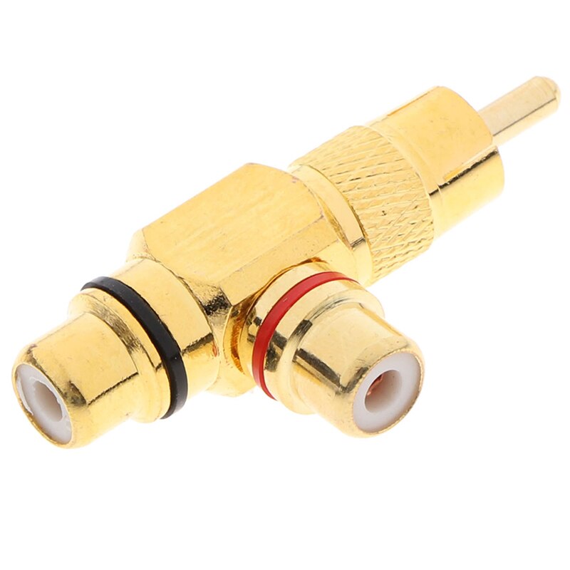 1Pc Plated RCA Male to 2 Female RCA Splitter Adapter AV Video Audio T Plug RCA 3 way Plug R Connector