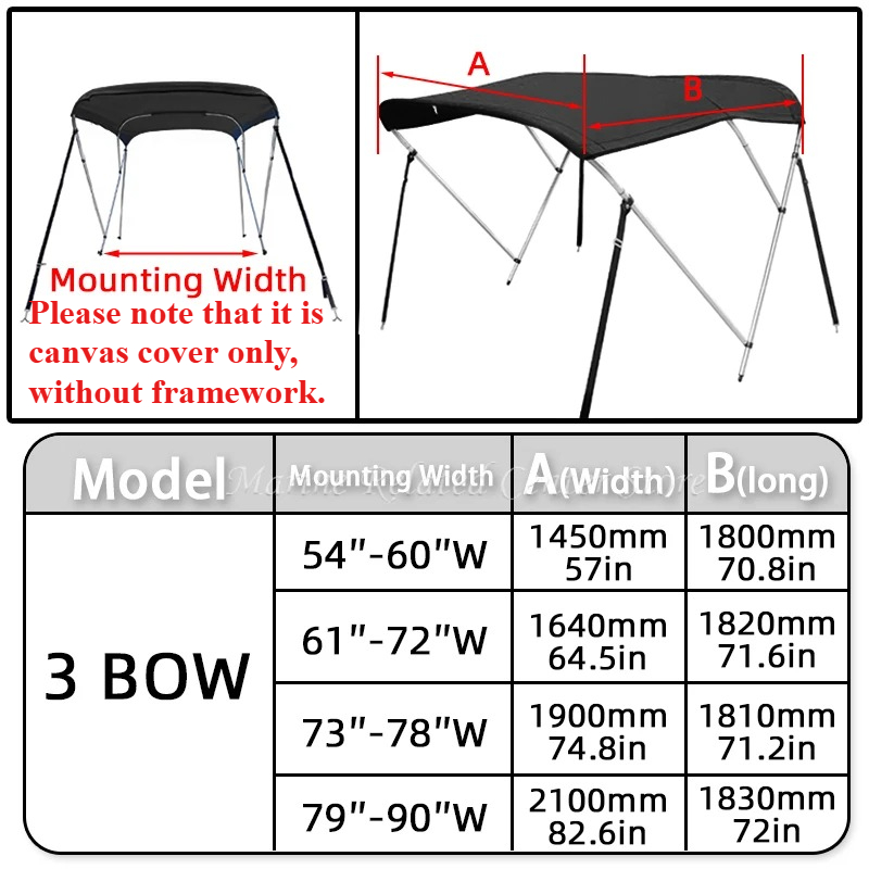 3 Bow Boat Bimini Top 600D Polyester Canopy Waterproof&Sun Shade Awning Canopy Fit for Boat Yacht Boat Accessories: PURPLE