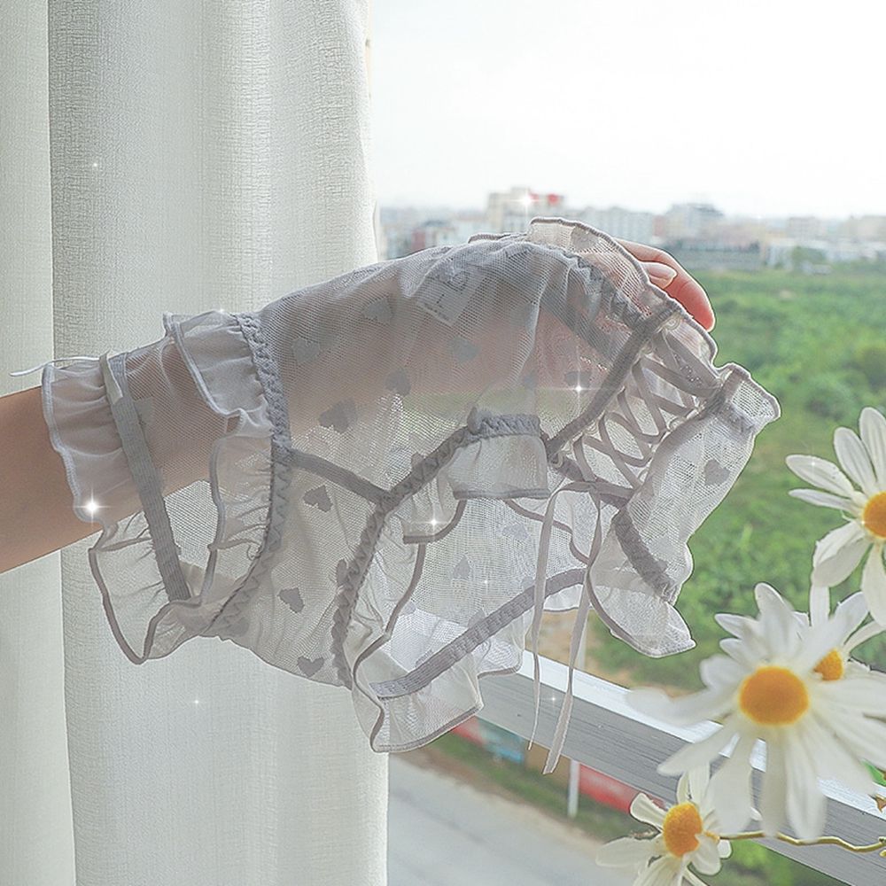 Japanischen Lolita Süße Hohl Liebe Herz Slip sexy Dünnen Gürtel transparent Gittergewebe Höschen Damen Mitte-taille Baumwolle Gabelung Unterwäsche