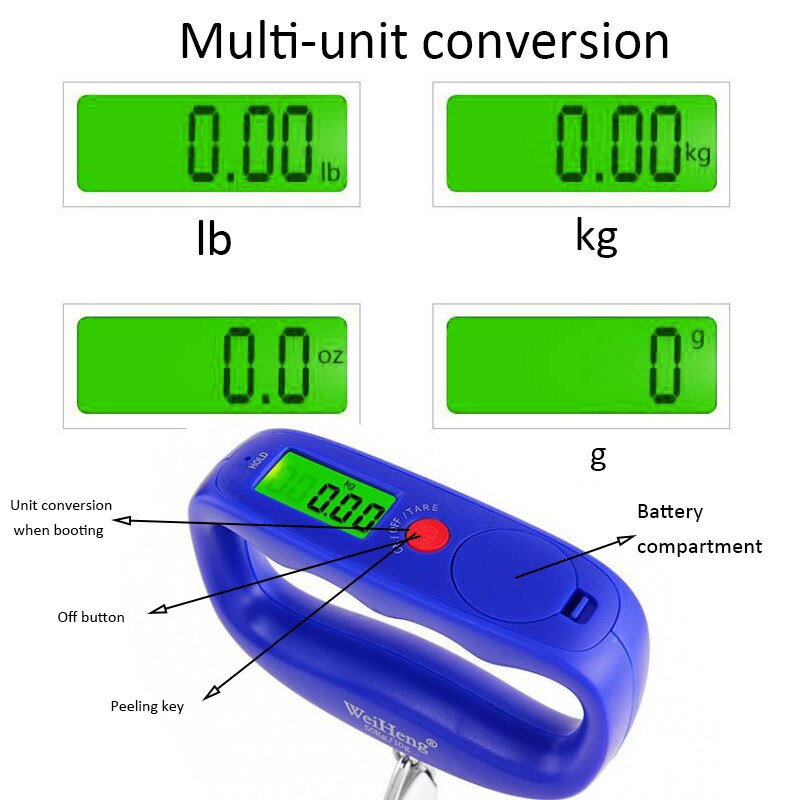 Kannettava mini digitaalinen kädessä pidettävä kalakoukku riippuvaaka elektroninen led-näyttö punnittava matkatavaravaaka grammapaino 1pc