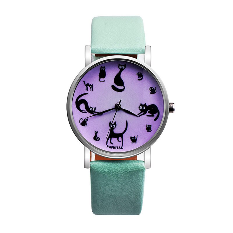 Casual Watches Women Cute Cat Clock Ultra Thin Leather Band Female Quartz Watch Waterproof Relogio Feminino #C: B