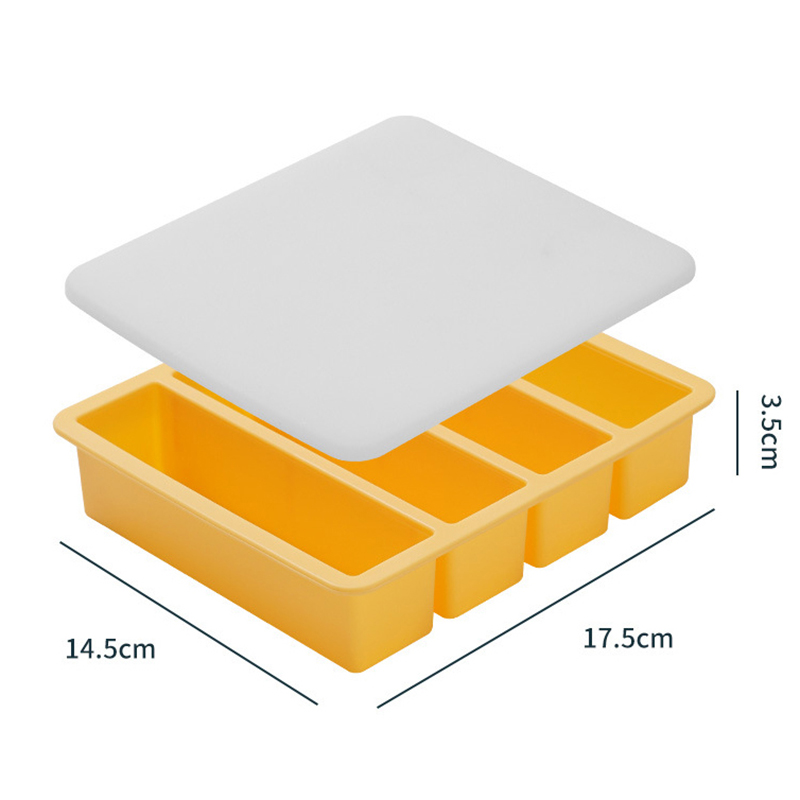 4 Cubes Giant Storage For Food Meal Sauce With Lid Silicone Freezer Trays Extra Large Soup Ice Tray Food Freezing Molds: Blue