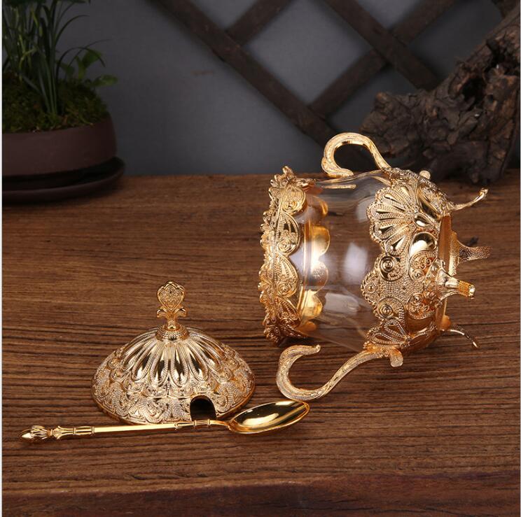 gold/silver glass jars with lids metal candy jar food container storage containers glass bottle glass container TWG012