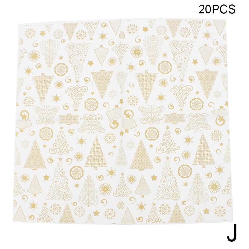 20 pièces/lot serviettes de Table de noël tapis en tissu imprimé Santa Tree bois pâte papier joyeux noël décor cuisine noël Table serviettes: J