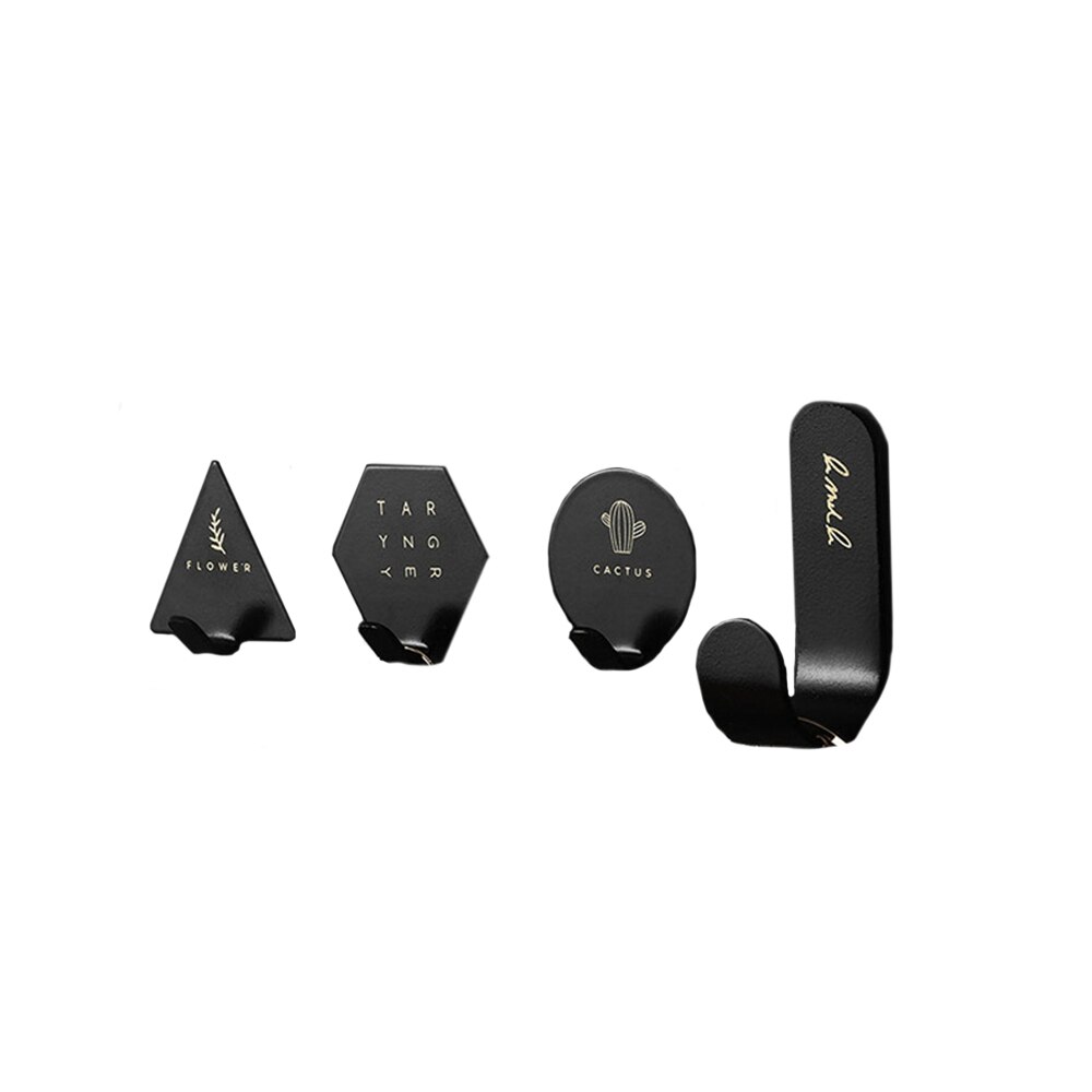 4pcs Simple Geometric Elements Key Hook Wall Coat Hanger Letter Rack Key Holder Self-adhesive Stand For Home Decoration: Black