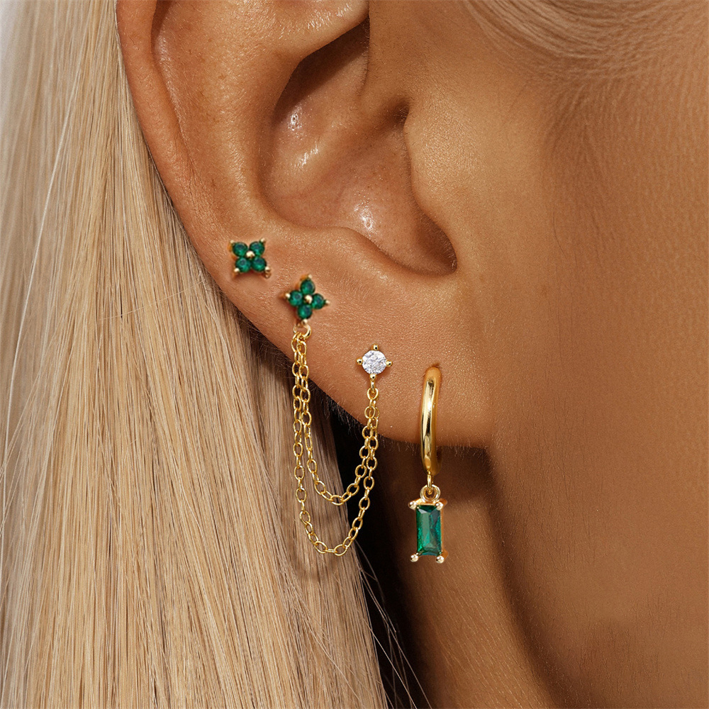 3 uds exquisito acero inoxidable 12 constelaciones pendientes de piedra natal conjunto para mujer Piercing de cartílago pendientes joyería de