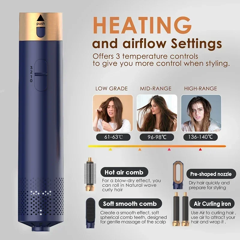 5-in-1 föhnborstel styler set, krultang en stijltang kam, ionische heteluchttool voor snelle haarstyling