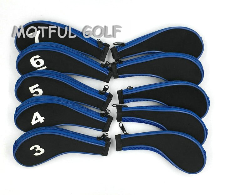 Lynlås golf jern hovedbeklædning jern sæt hoveddæksel med lynlås 10 stk / pakke blå farve nummer trykt: Blå