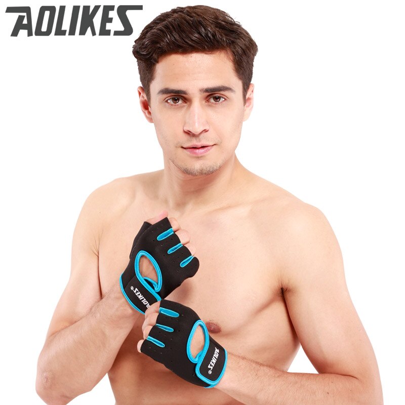 Männer &amp; Frauen Gym Halbe Finger Handschuhe Sport Fitness Übung Training Handgelenk Silikon Anti-slip Widerstand Gewichtheben Handschuhe: 1678blue / S
