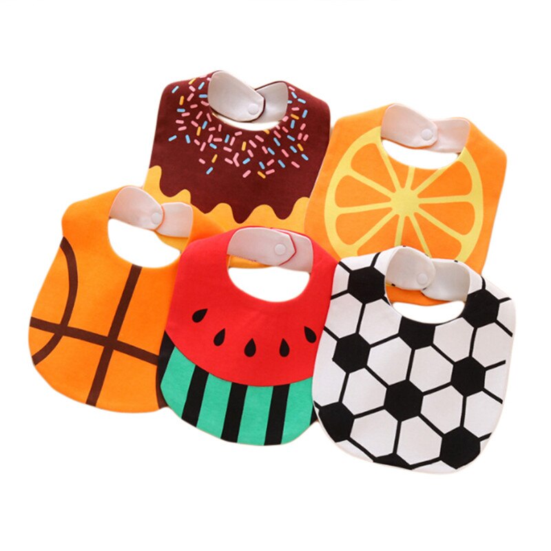 Baby Girl Boy Bibs Football Orange Cake Cartoon Baby Cotton Scarf Bibs Toddler Button Burp Cloths Feeding Care