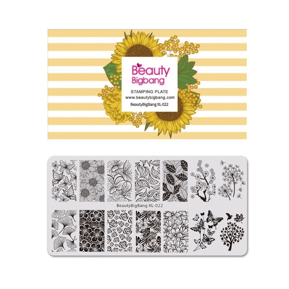 1PCS BeautyBigBang XL 022 Sunflower Butterfly Nail Plates Stamp Stencil For Stamping 3D Mold Geometry Print