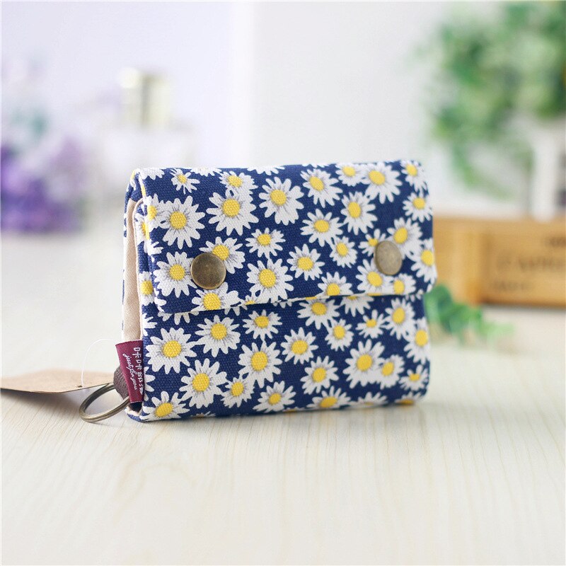 baumwolle Frauen Brieftaschen Große Kapazität Grau Blau Kurze Brieftasche Damen Denim Multifunktionale Männer Brieftasche Mini Carteira: Flower