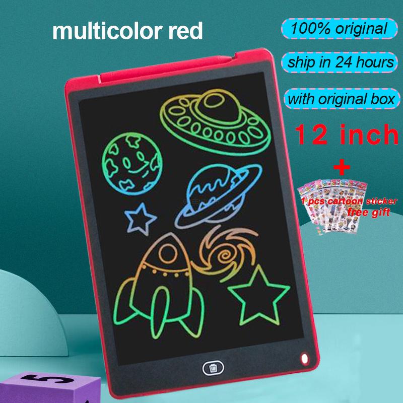 Tablero de escritura inteligente de 12 pulgadas, tableta de dibujo con pantalla LCD, tabletas gráficas digitales, almohadilla de escritura electrónica con bolígrafo: Multicolor red