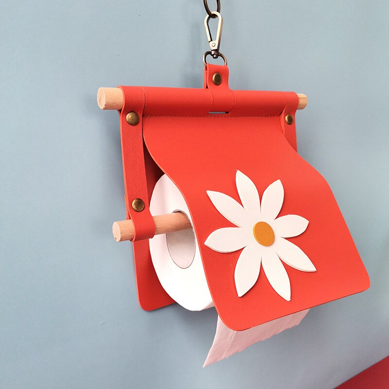 Handmade Leather Toilet Paper Holder Waterproof Flower Bathroom Roll Tissue Box Washroom Contact Paper Storage Rack Home Decor: orange