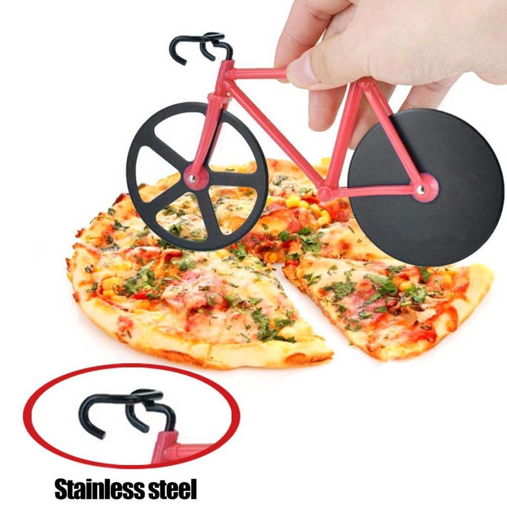 Rustfri stål pizzakniv tohjulet cykelværktøjskærer skærecykel rund form pizzaknive pizzakniv pizz  f0 f 4