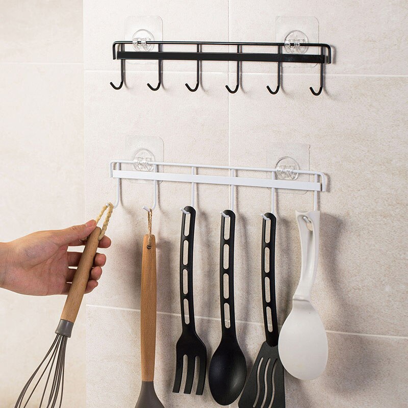 6 Haken Muur Opknoping Haak Rek Keuken Keukengerei Handdoek Haak Hanger Voor Muur Deur Terug Keuken Badkamer Organizer Zelfklevende