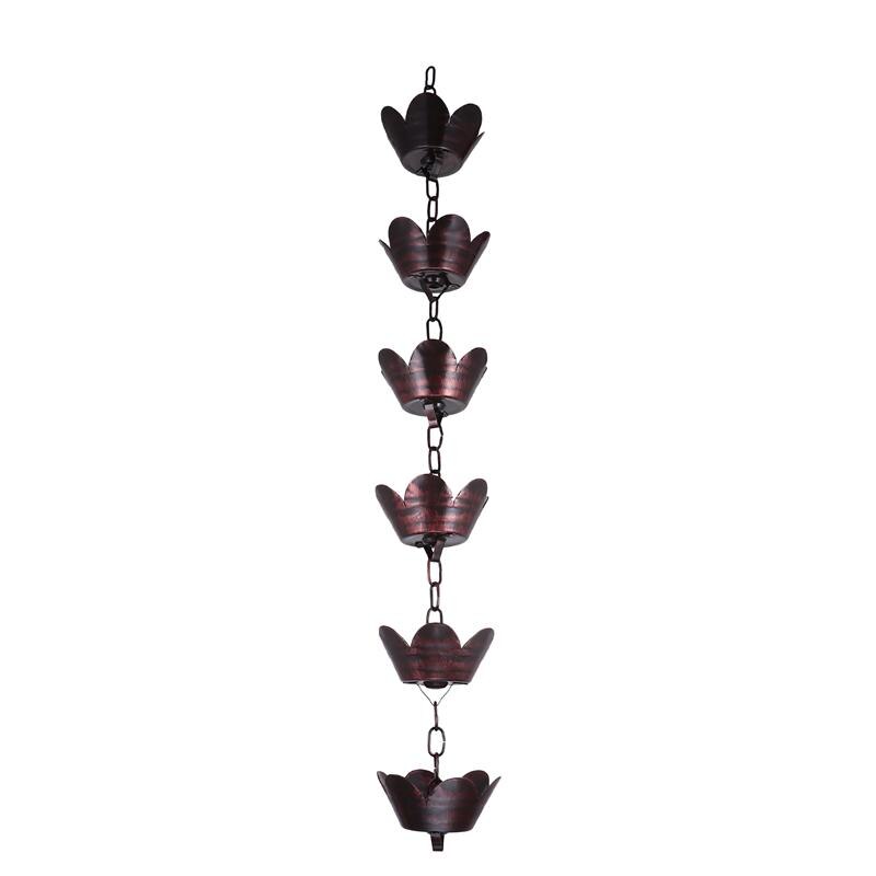 1m Metal Rain Chain Petal Shape Chimes Cups Rain Catcher Gutter Roof Metal Drainage Rain Chain Downwater Rain Gutter Downspout: Default Title