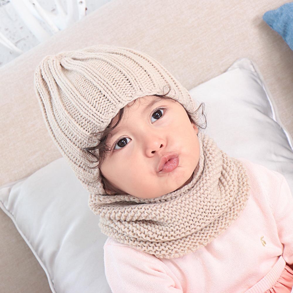 Kindermuts warme gebreide muts sjaal 2- delige set wintermuts sjaals kinderwintermuts voor jongens meisjes