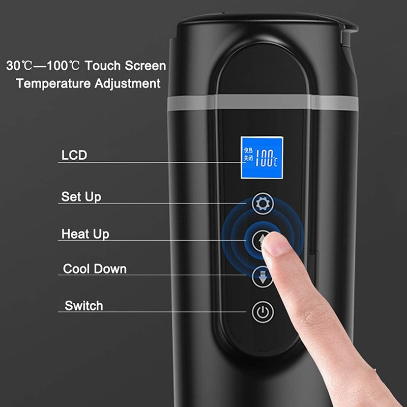 420Ml Rvs Auto Verwarming Cup 12V/24V Lcd Display Elektrische Water Cup Draagbare Waterkoker Koffie thee Melk Verwarmd