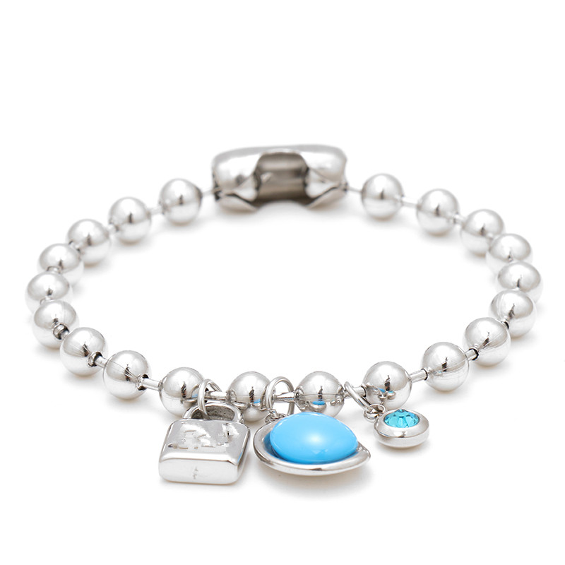 Conjunto de joyería para hombres y mujeres, pulsera de cuentas de 6mm con llave de bloqueo de corazones rosas, Color plata, oro y acero inoxidable, 50 redondos: Blue Bracelet