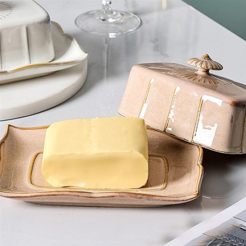 Ceramic Butter Sealing Box Butter Plate Container Cheese Server Storage Keeper Tray Food Serving Dish Kitchen Tools