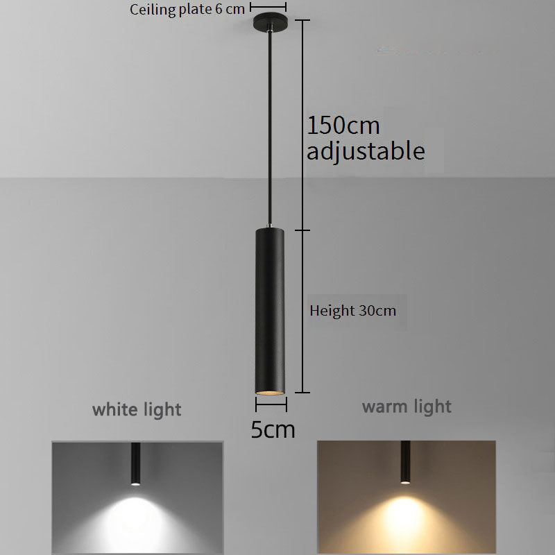 Petite Suspension LED Réglable à Tête Unique, Luminaire Droit, Idéal pour une Chambre à Coucher, une Réception, une Fenêtre ou un Restaurant, 7W: Blanc froid / Black