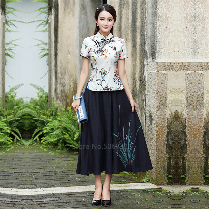 Traditionnelle chinoise Cheongsam T-Shirts Pour femmes Grande Taille 4XL Qipao Chemisier À Imprimé Floral De Style Asiatique Antique Costumes Élégants