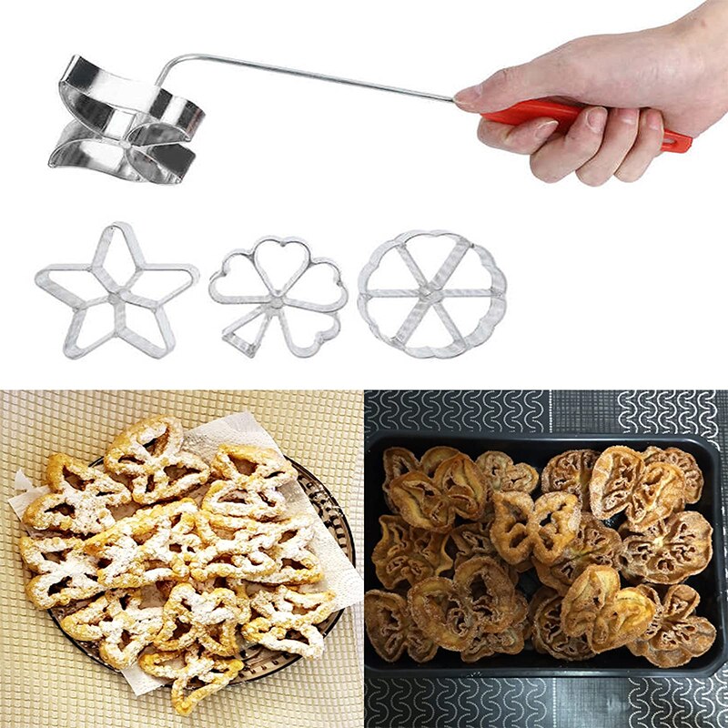 5Pcs Cast Rosette Iron Set Bunuelos Mold Met Handvat Timbale Mallen Gebak Gereedschap Achappam Mold Rozet Cookie Maker 0161C