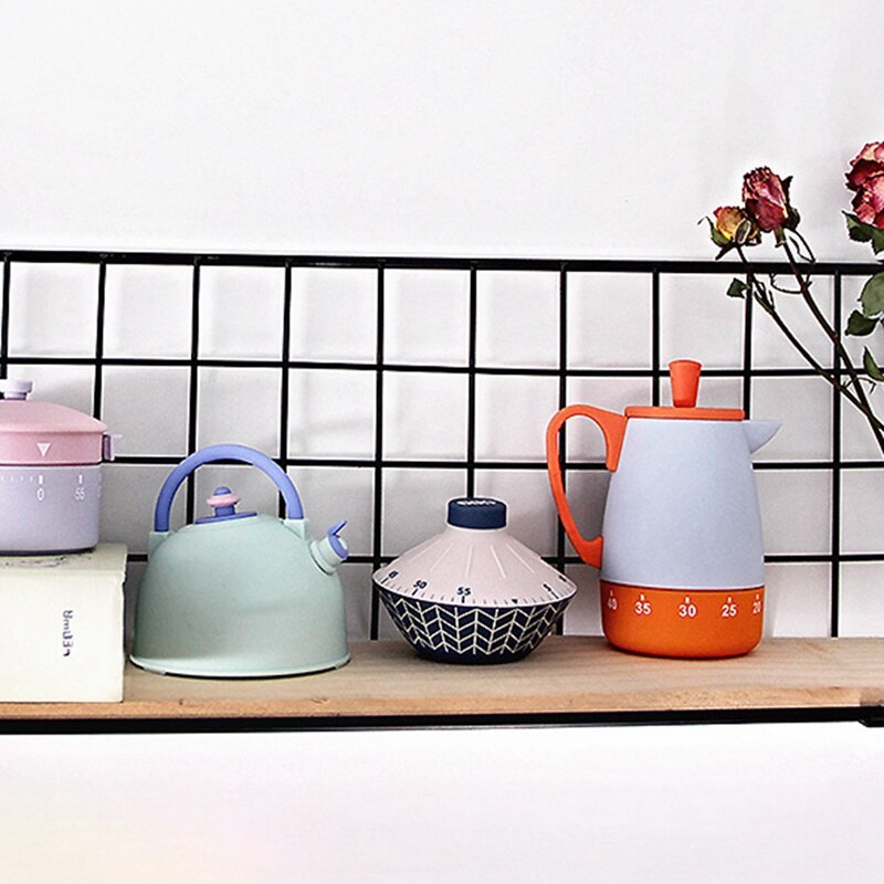 Kitchen Timer Pot Kettle Shape 60 Minutes Mechanical Timer Countdown Timer Alarm Clock Reminder for Cooking Gadgets