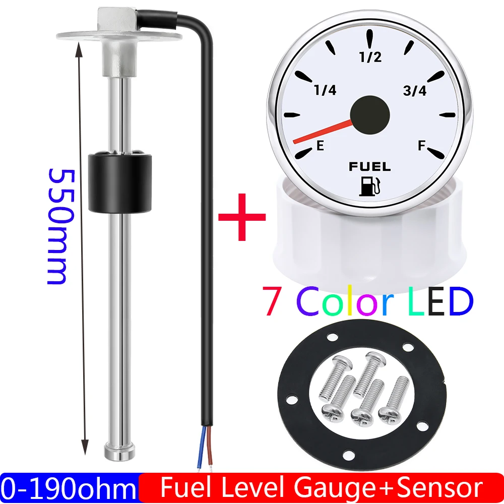 Custom 0-190 ohm Fuel Float Sensor + Fuel Level Gauge 7 Color Light Auto Marine RV Boat Car 2" 52mm Fuel Tank Level Gauge 12V24V: Beige