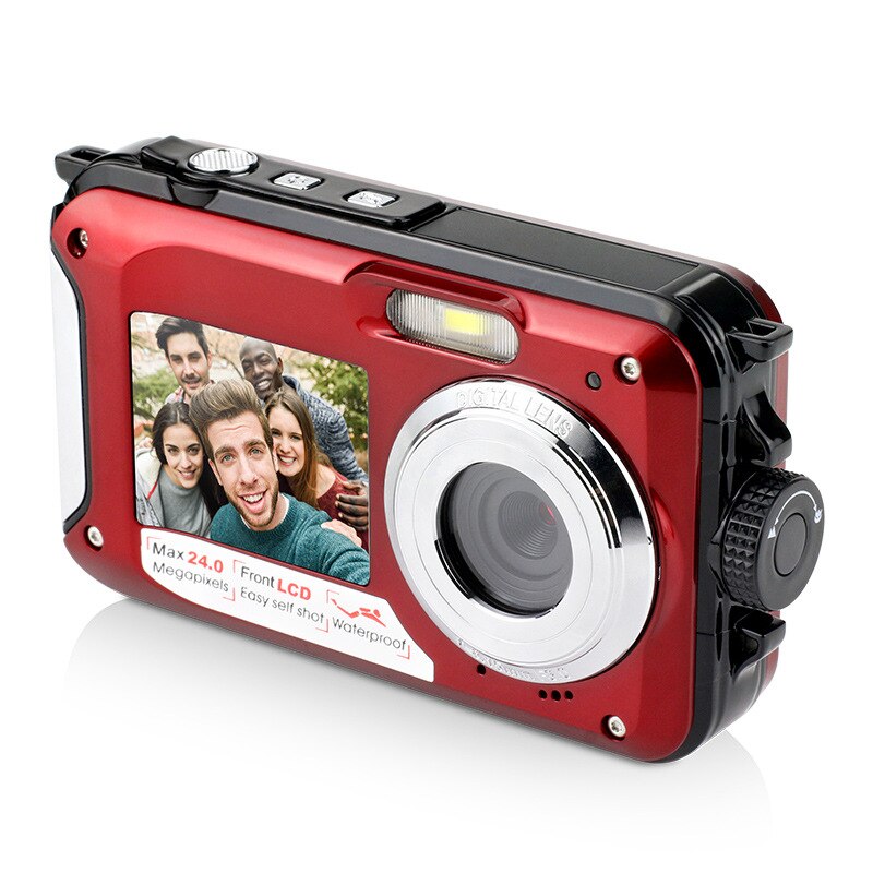 Dubbel scherm camera 3m waterdichte hd digitale camera dv camera fabriek fabriek 2.7 inch 24mp