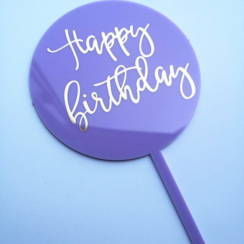 Rotondo Felice Torta Di Compleanno topper Stampa A Caldo Acrilico Lettera Superiore Della Torta di Bandiera Decorazione per il Ragazzo Della Ragazza Di Compleanno Rifornimenti Del Partito G: viola